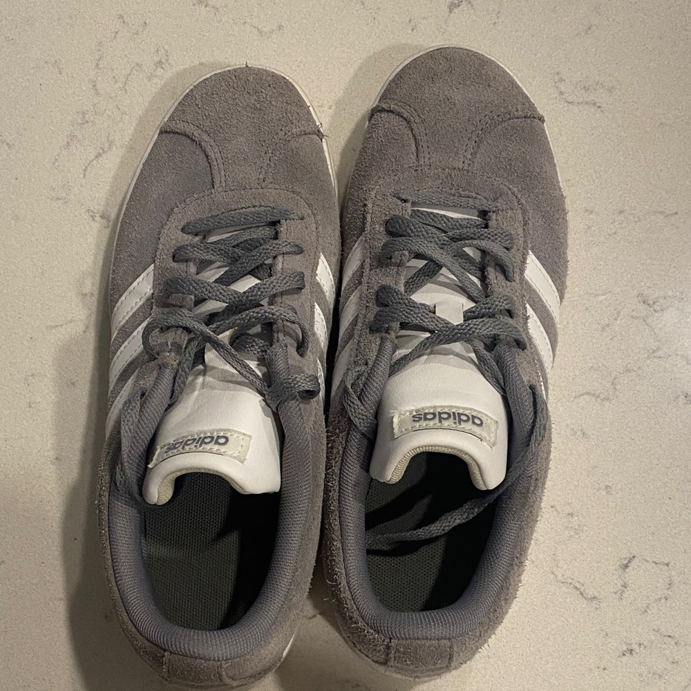 Adidas Gray and White Suede Sneakers